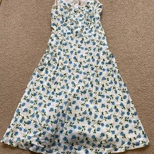 Liz Claiborne White Midi Dress with Blue Floral Pattern